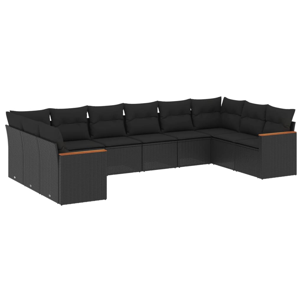 vidaXL Ensemble de salon 10 personnes avec coussins en poly rotin noir