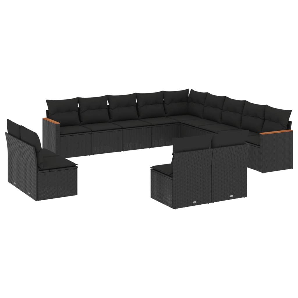 vidaXL Ensemble de salon 13 personnes avec coussins en poly rotin noir