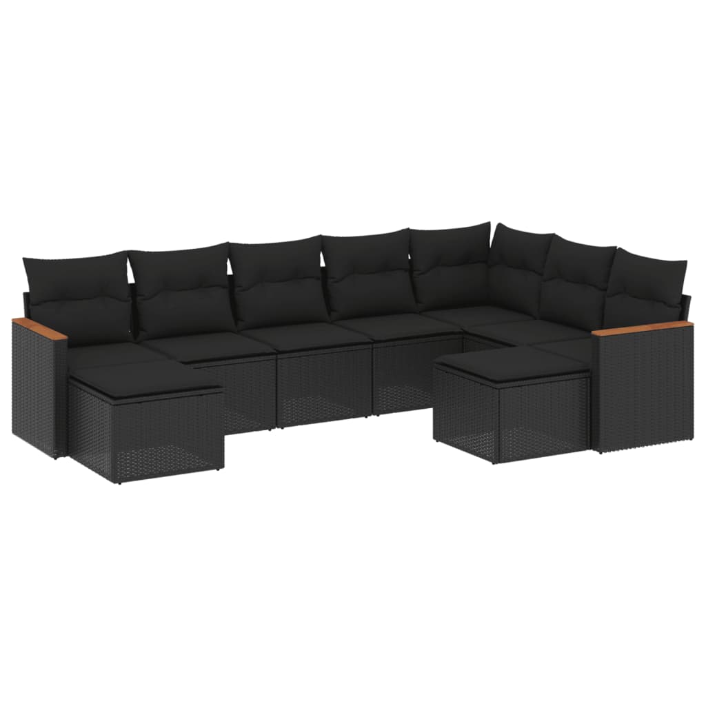 vidaXL 9-delige Loungeset met kussens poly rattan zwart