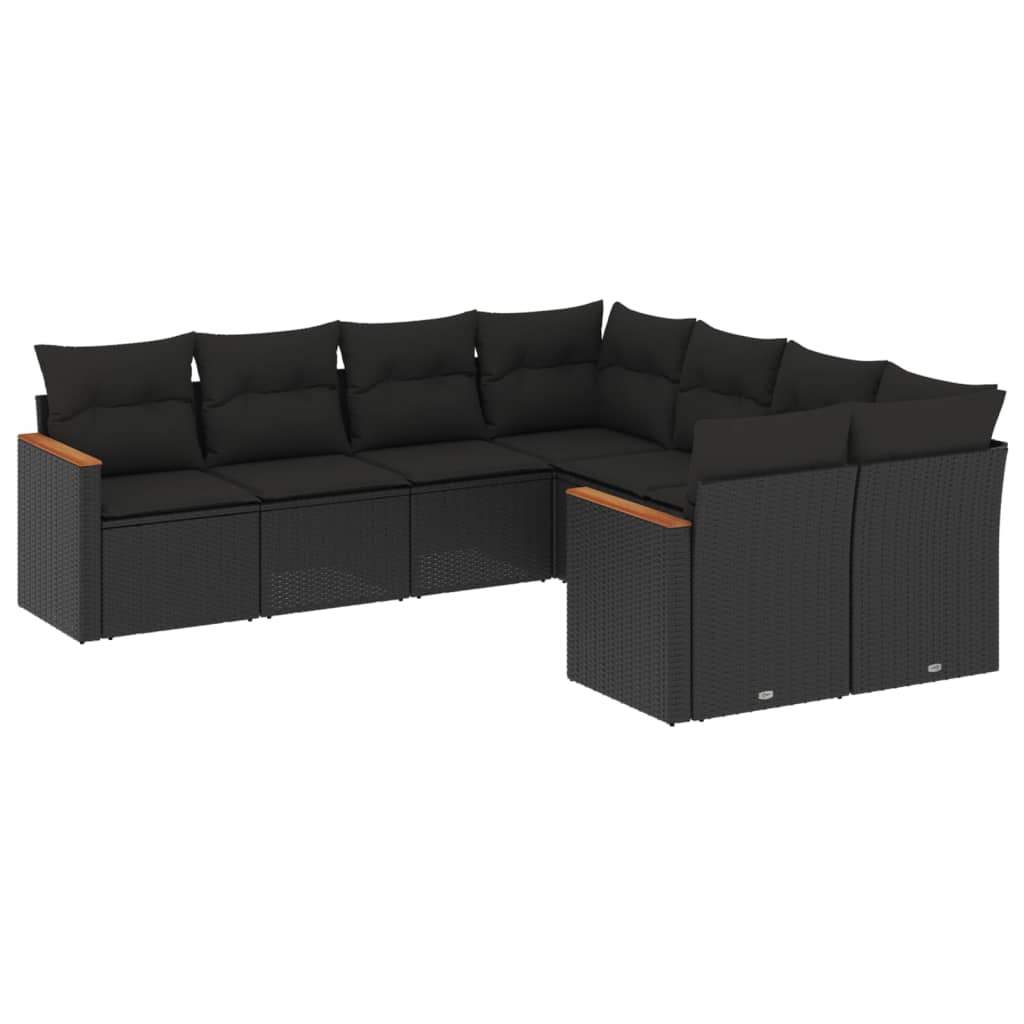 vidaXL 8-delige Loungeset met kussens poly rattan zwart