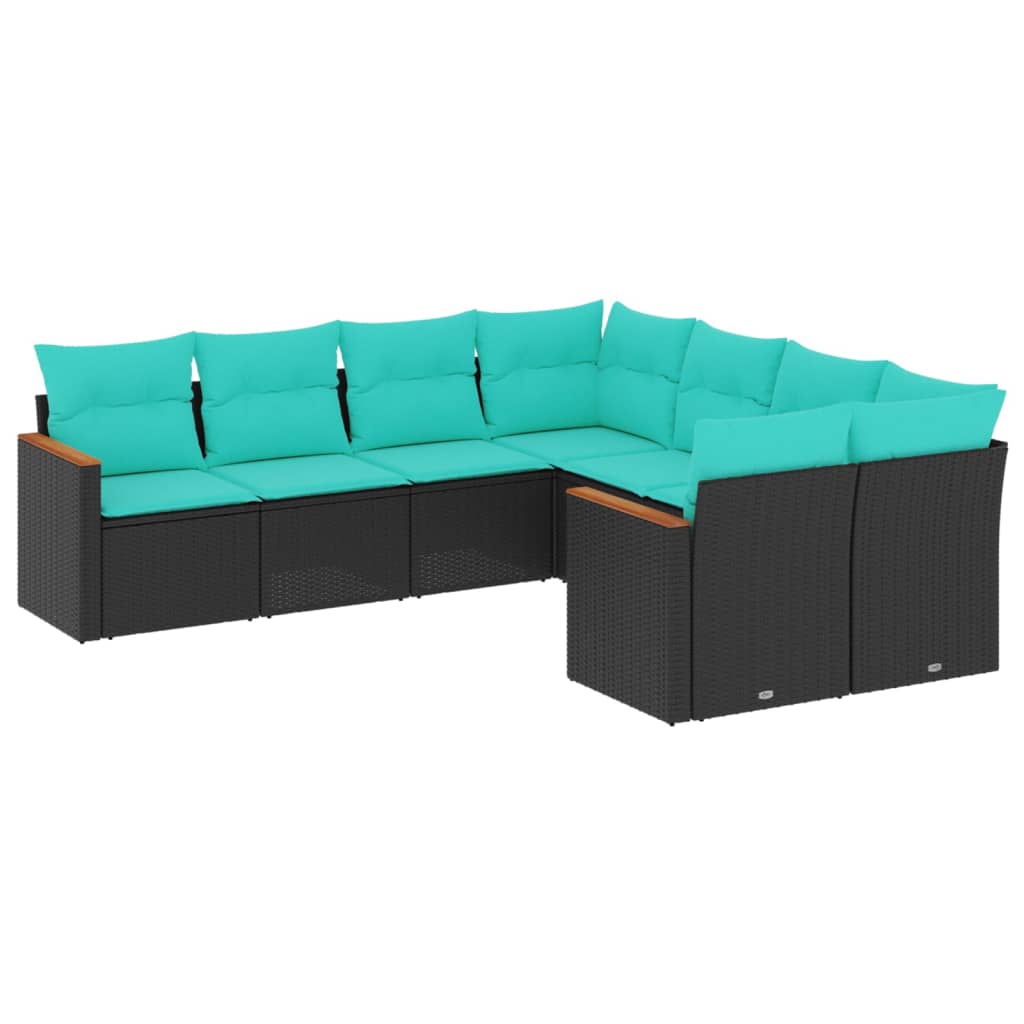 vidaXL 8-delige tuinbankset met kussens, zwart polyrotan
