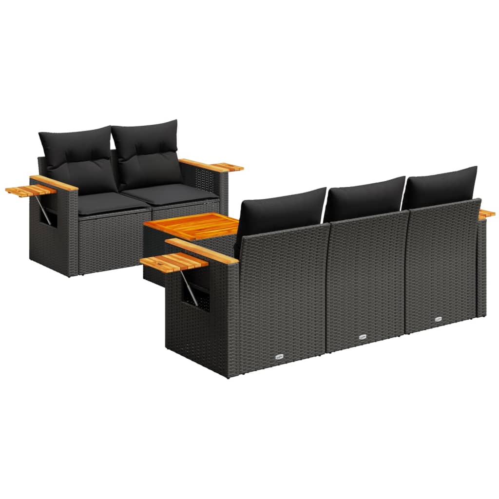 vidaXL 6-delige Loungeset met kussens poly rattan zwart