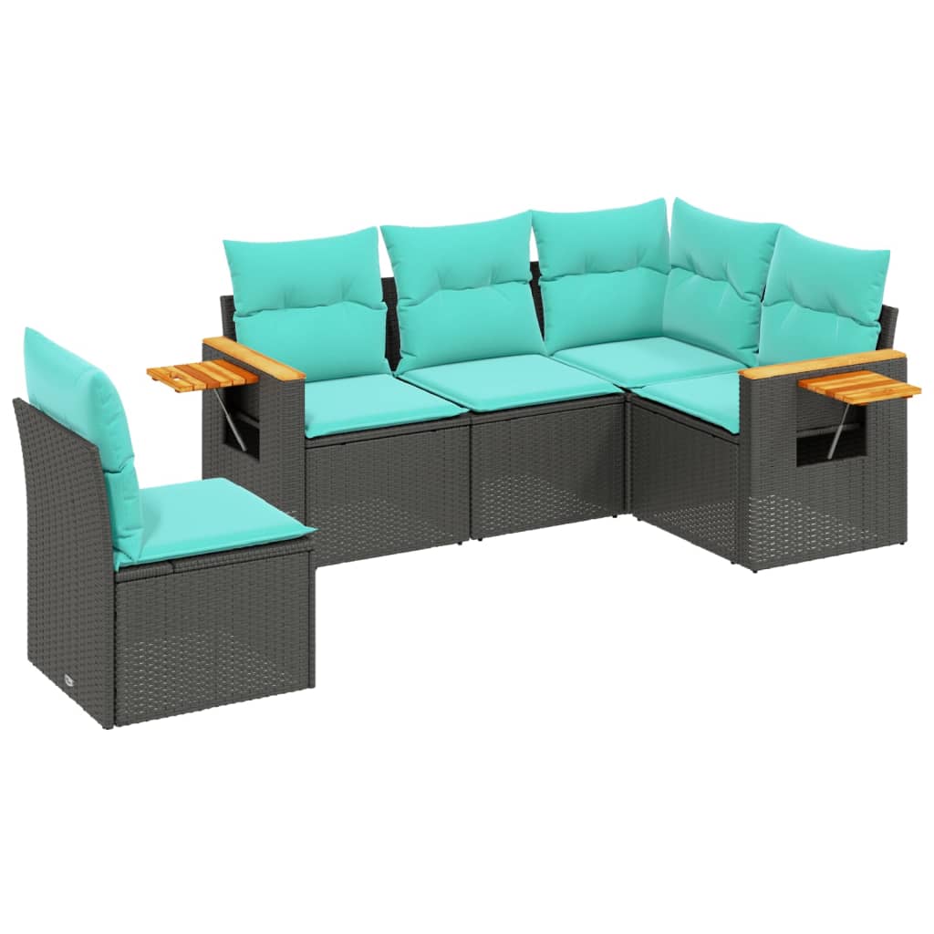 vidaXL 5-delige Loungeset met kussens poly rattan zwart