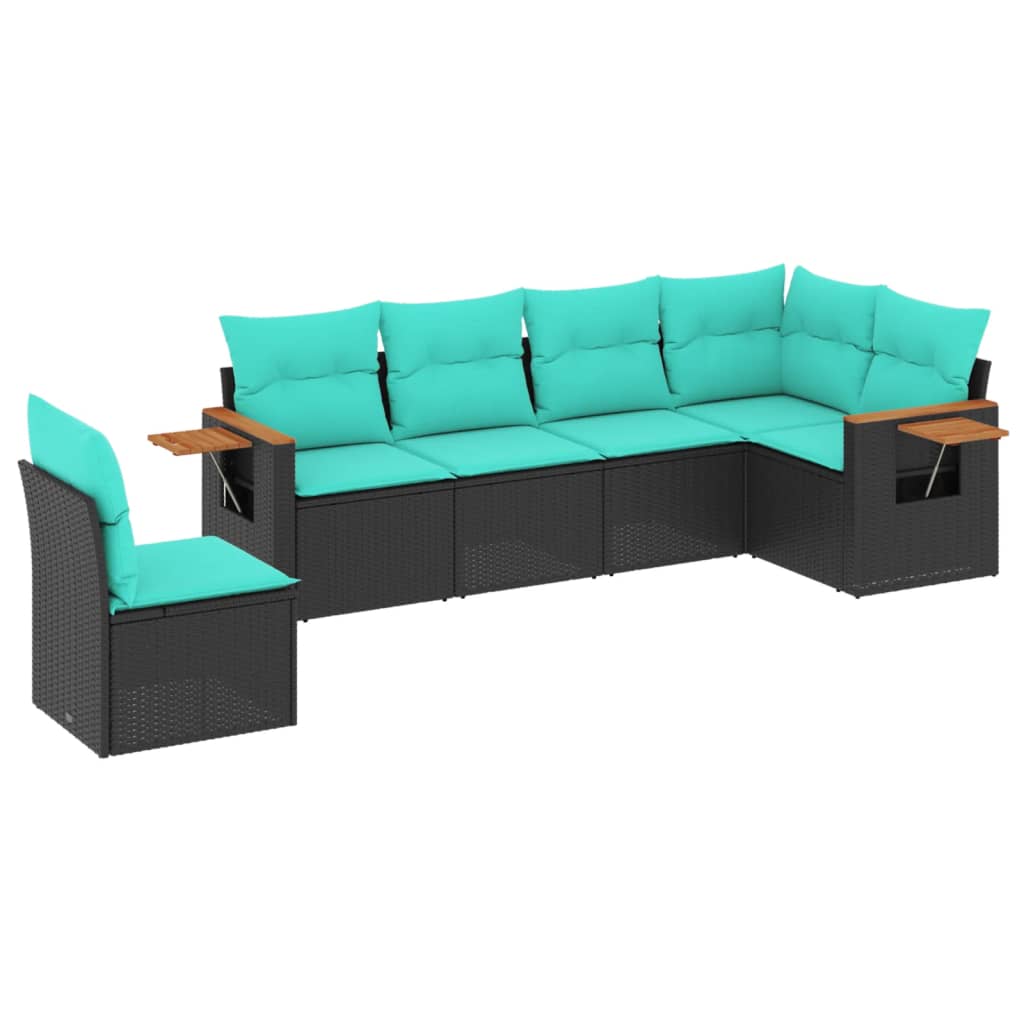 vidaXL 6-delige Loungeset met kussens poly rattan zwart