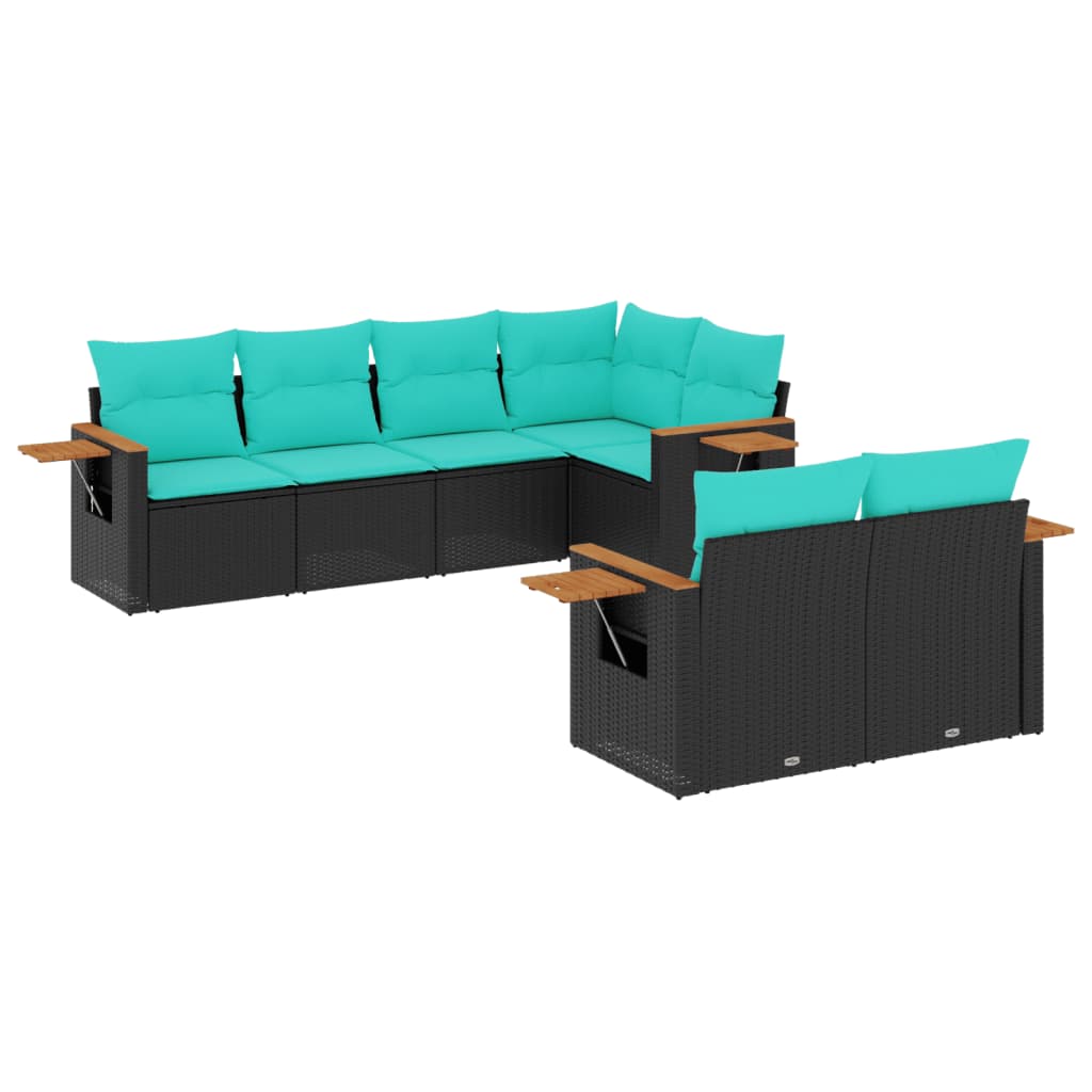 vidaXL 7-delige Loungeset met kussens poly rattan zwart