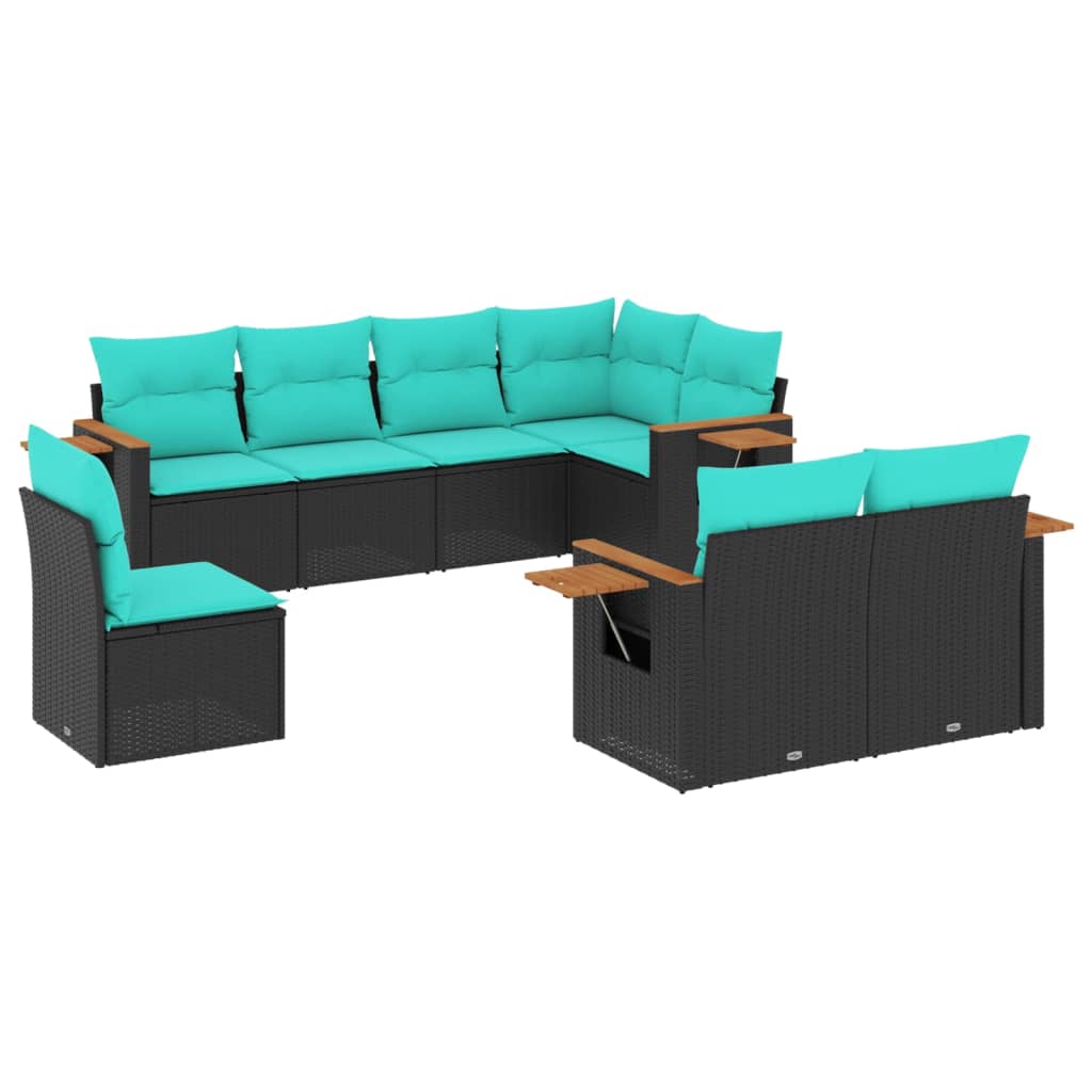 vidaXL 8-Piece Poly Rattan Lounge Set with Cushions Black