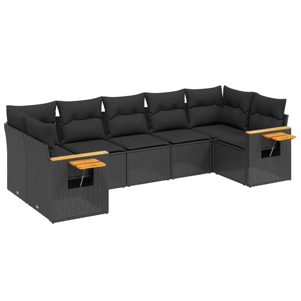 vidaXL 7-Piece Lounge Set with Cushions Poly Rattan Black