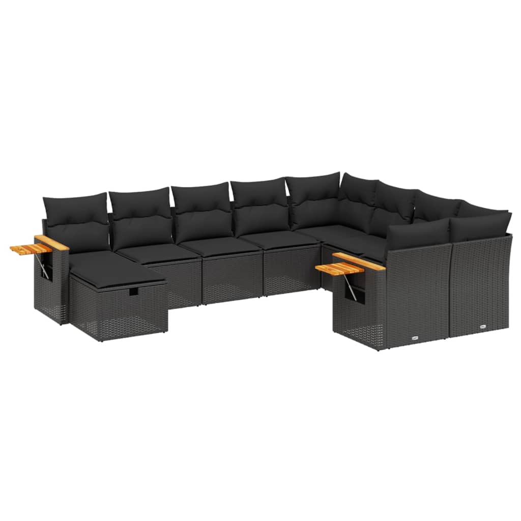 vidaXL Ensemble de salon 10 personnes avec coussins en poly rotin noir