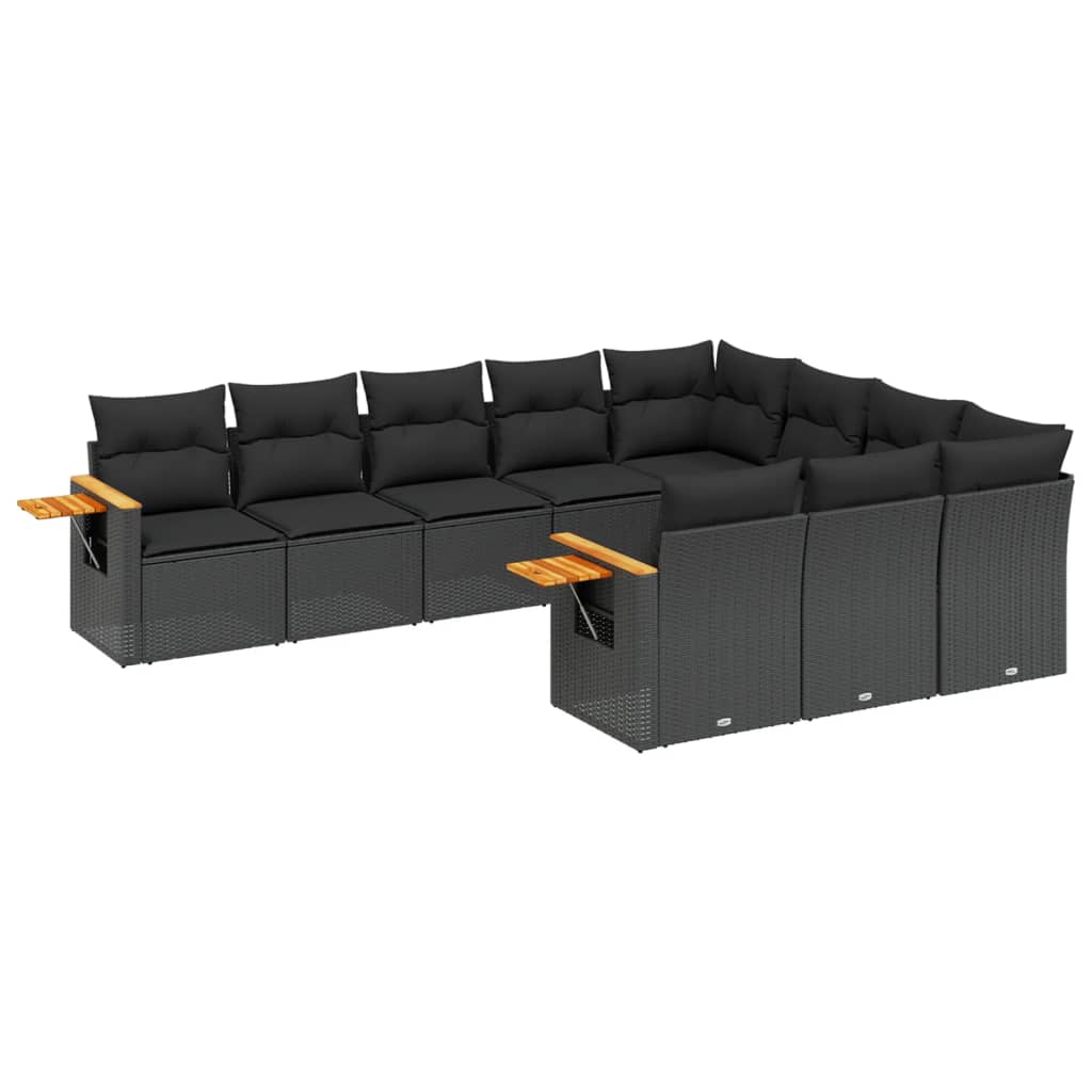 vidaXL Ensemble de salon 10 personnes avec coussins en poly rotin noir