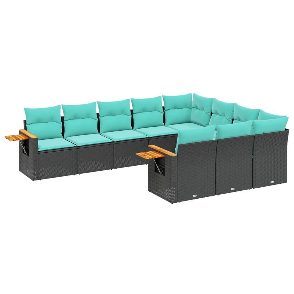vidaXL Ensemble de salon 10 personnes avec coussins en poly rotin noir