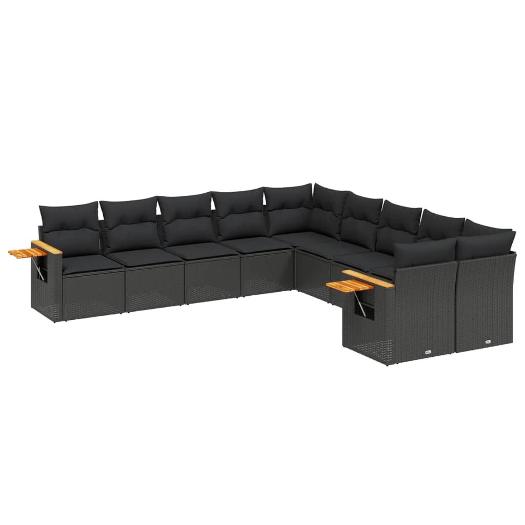 vidaXL Ensemble de salon 10 personnes avec coussins en poly rotin noir