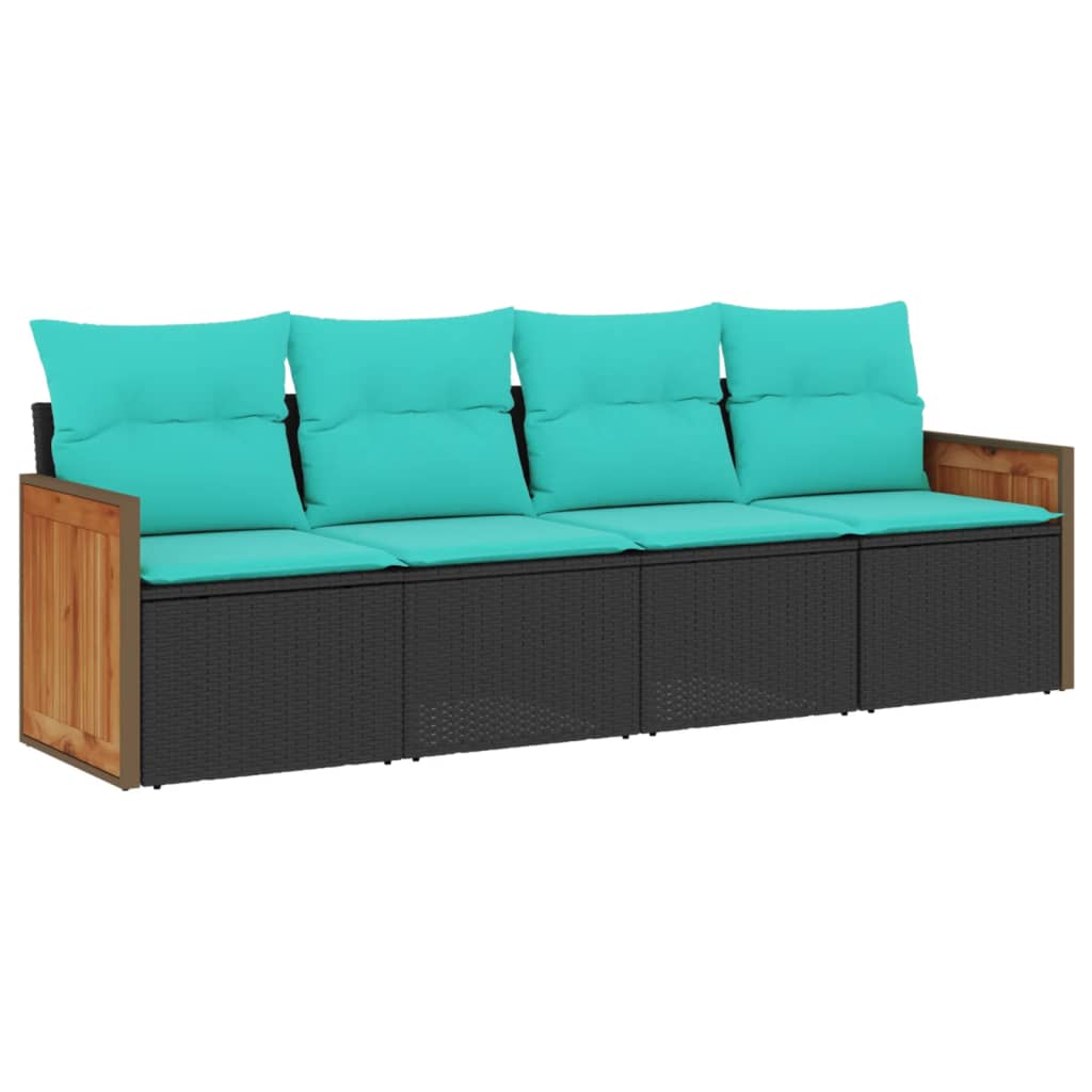 vidaXL Ensemble de 4 banques de jardin avec coussins, noir polyrotan