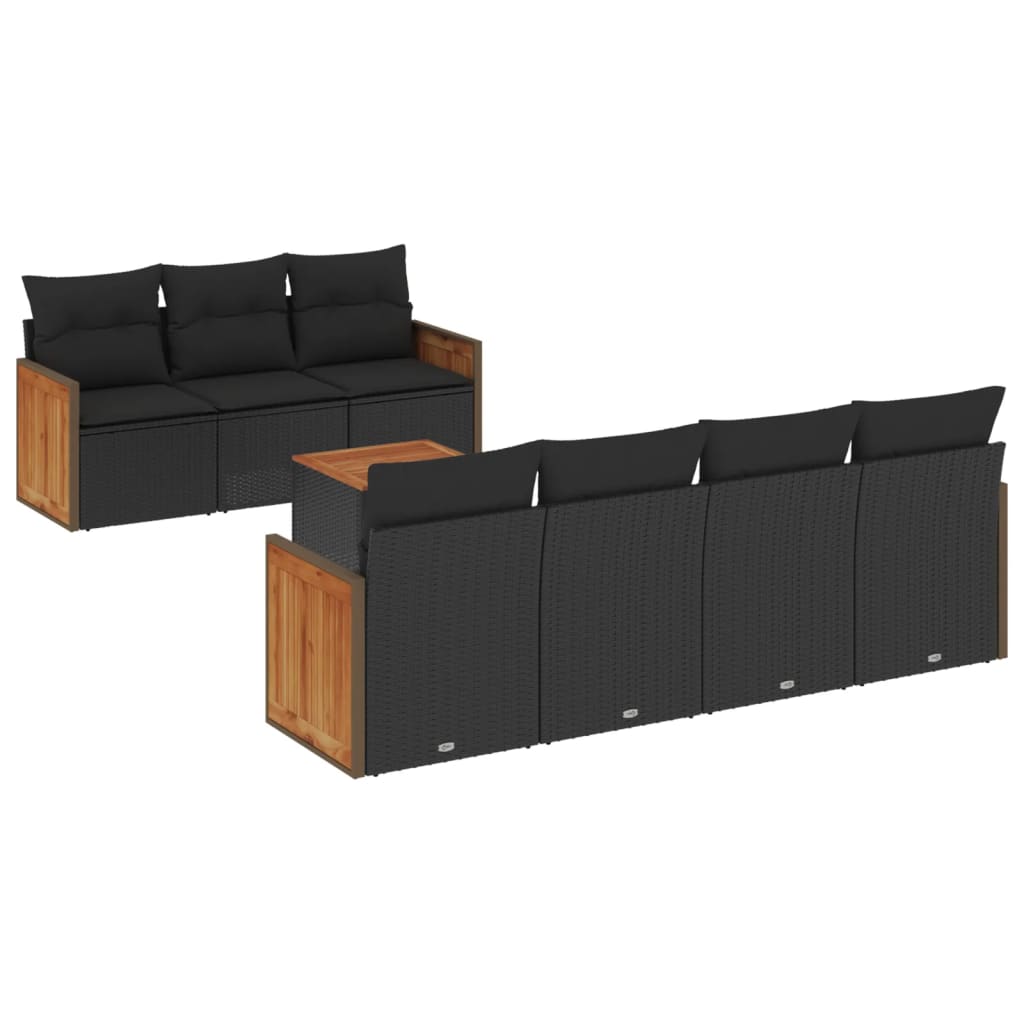 vidaXL Ensemble de salon 8 personnes avec coussins en poly rotin noir