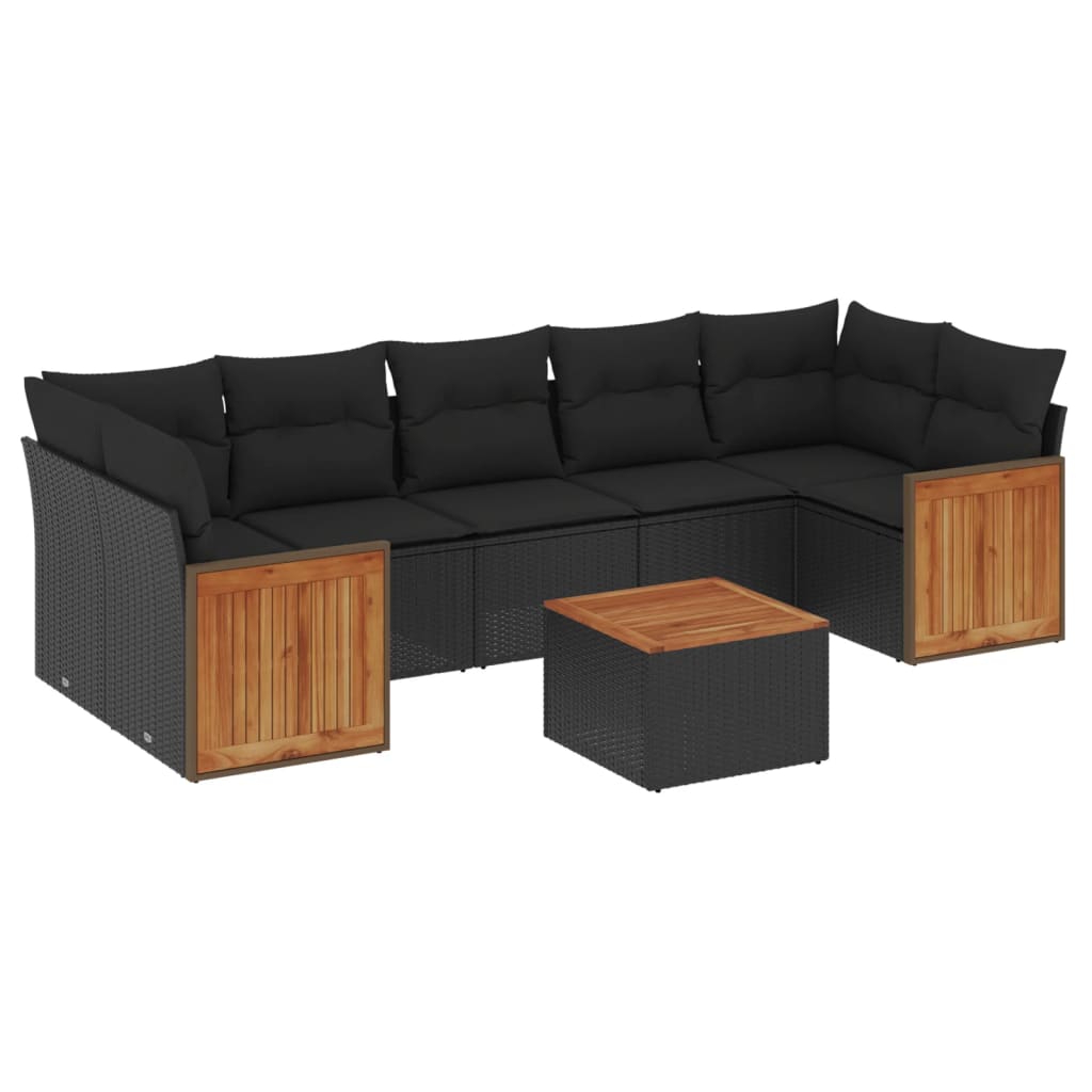 vidaXL 8-piece Lounge Set with Cushions Poly Rattan Black