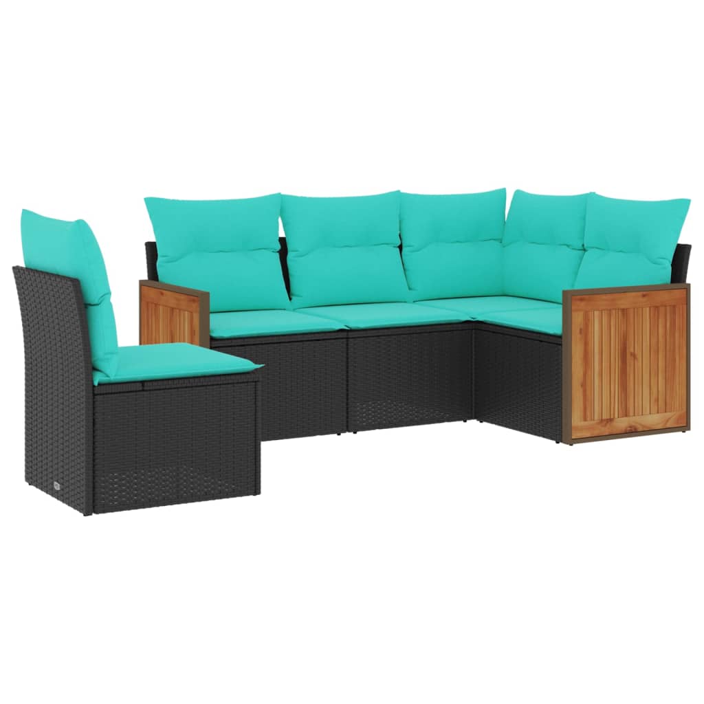 vidaXL 5-piece Garden Sofa Set with Cushions Black Poly Rattan