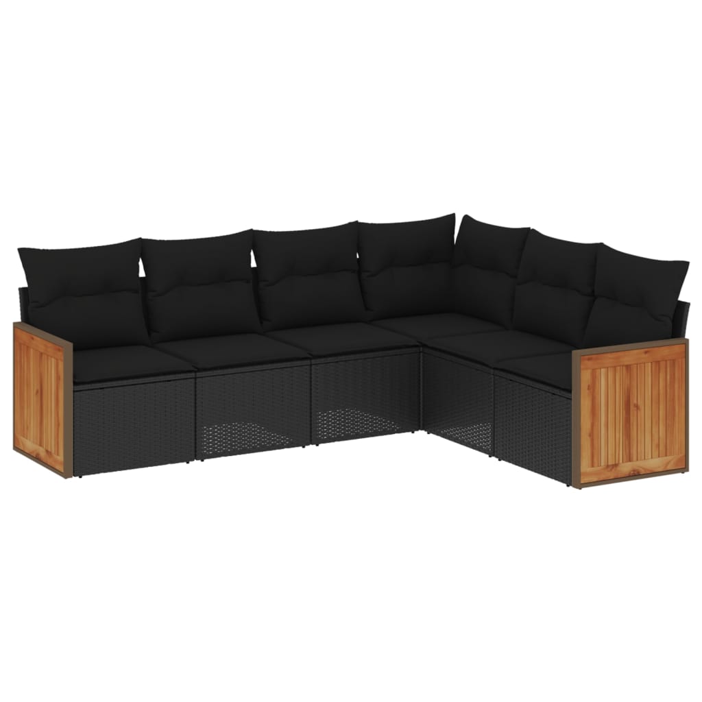 vidaXL Ensemble de salon 6 personnes avec coussins en poly rotin noir