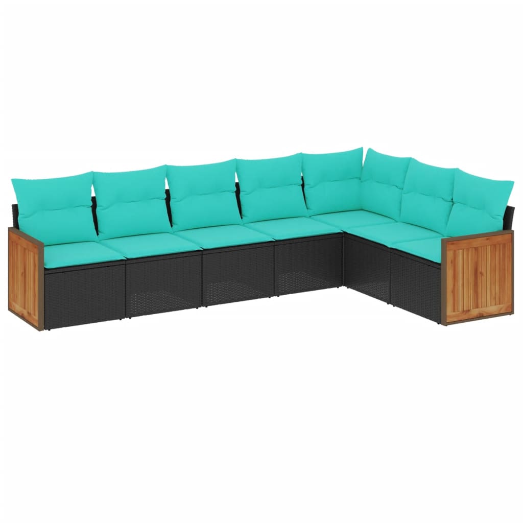vidaXL 7-Piece Garden Lounge Set with Cushions Black Poly Rattan