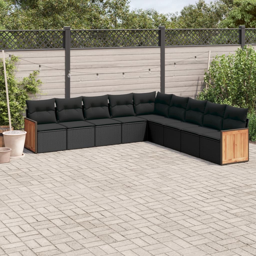 vidaXL 9-piece Poly Rattan Lounge Set with Cushions Black