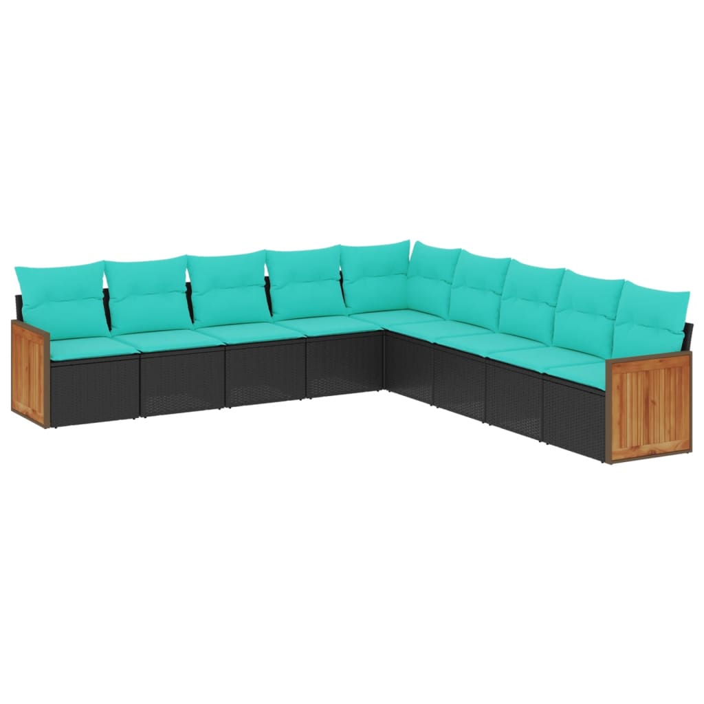 vidaXL ensemble de 9 banques de jardin avec coussins en polyrotan noir