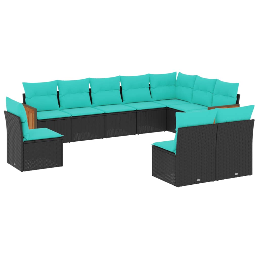 vidaXL ensemble de 10 banques de jardin avec coussins en polyrotan noir