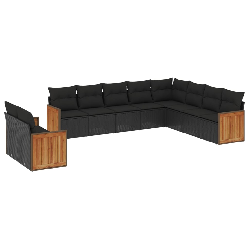 vidaXL Ensemble de salon 10 personnes avec coussins en poly rotin noir