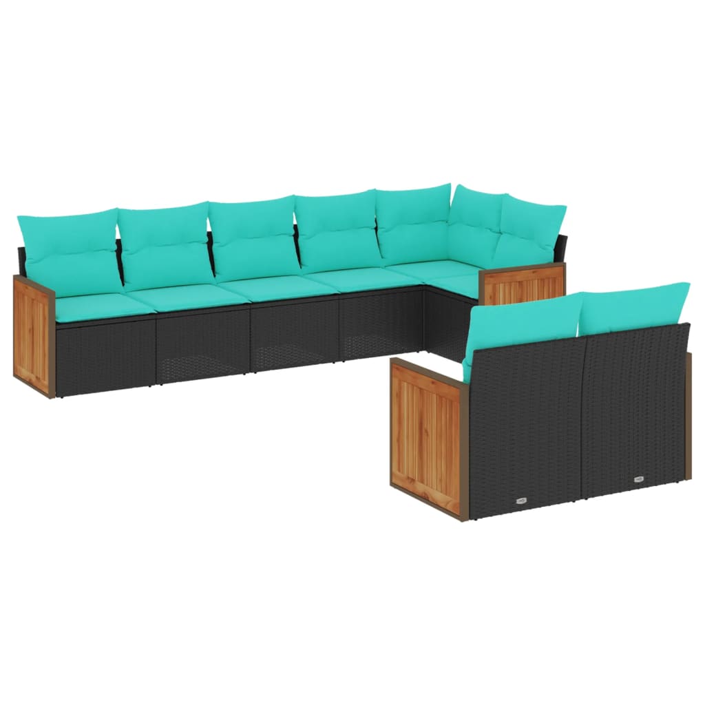 vidaXL 8-delige tuinbankset met kussens, zwart polyrotan