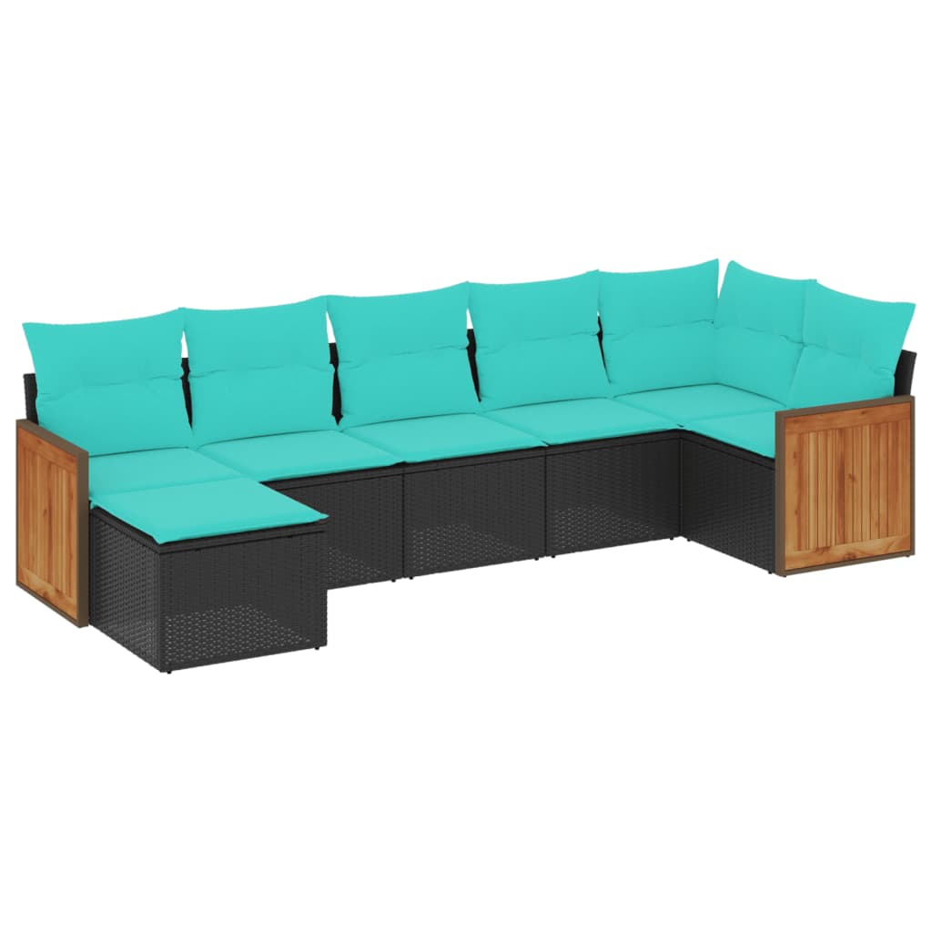 vidaXL ensemble de 7 banques de jardin avec coussins en polyrotan noir