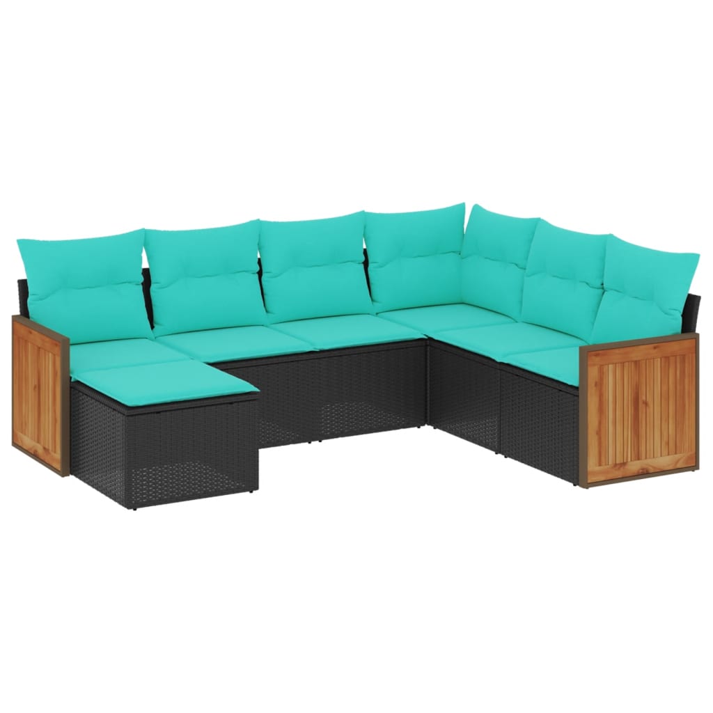 vidaXL ensemble de 7 banques de jardin avec coussins en polyrotan noir