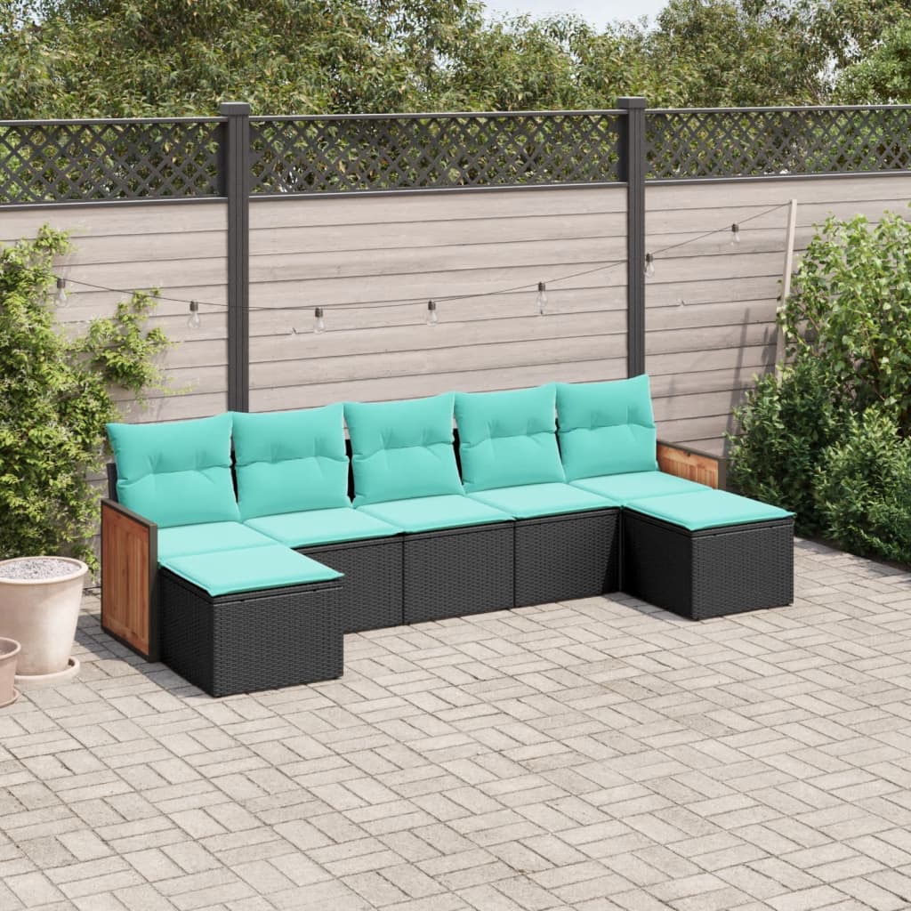 vidaXL ensemble de 7 banques de jardin avec coussins en polyrotan noir