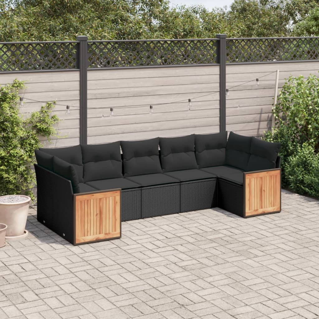vidaXL 7-delige Loungeset met kussens poly rattan zwart