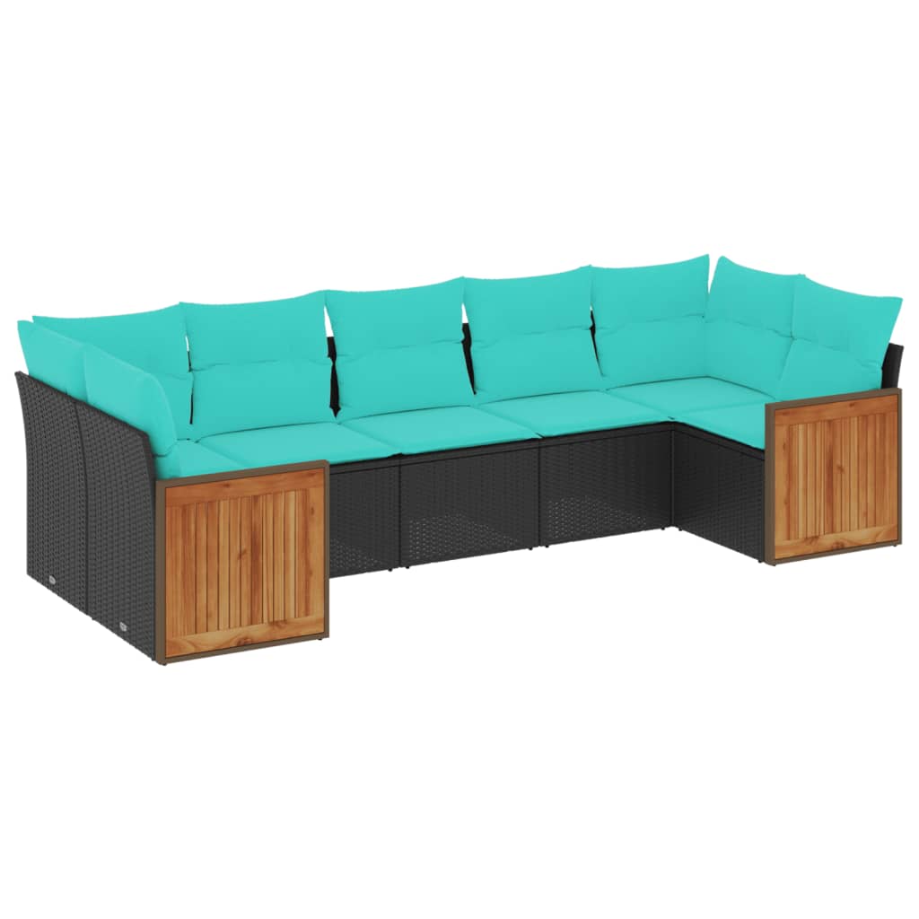 vidaXL ensemble de 7 banques de jardin avec coussins en polyrotan noir