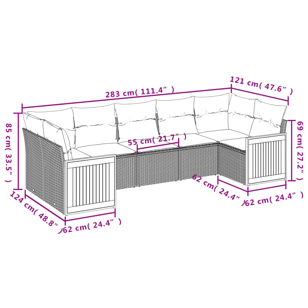 vidaXL ensemble de 7 banques de jardin avec coussins en polyrotan noir