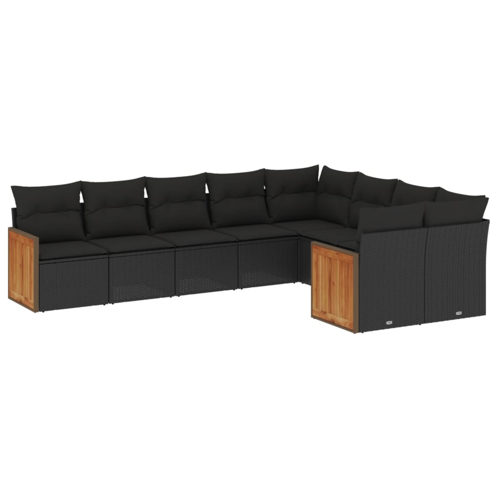 vidaXL Ensemble de salon 9 pièces avec coussins en poly rotin noir