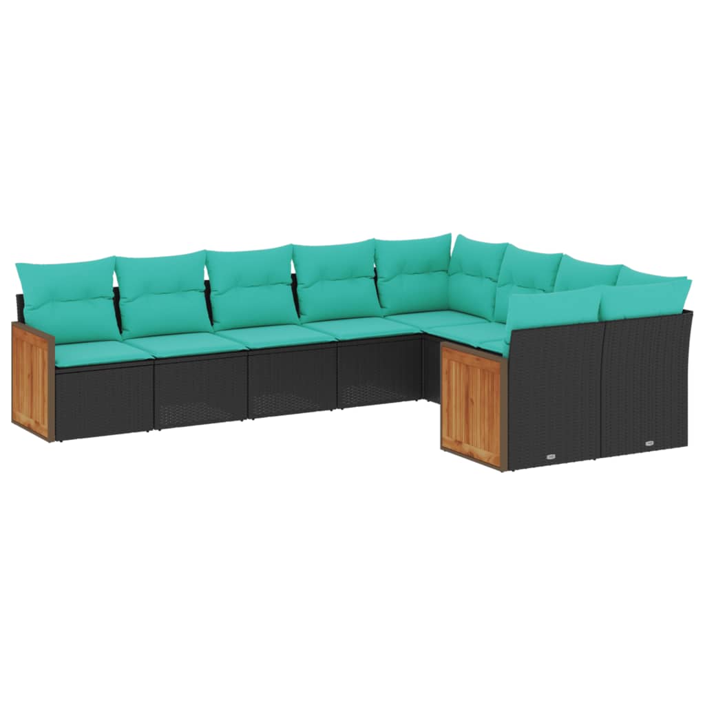 vidaXL ensemble de 9 banques de jardin avec coussins en polyrotan noir