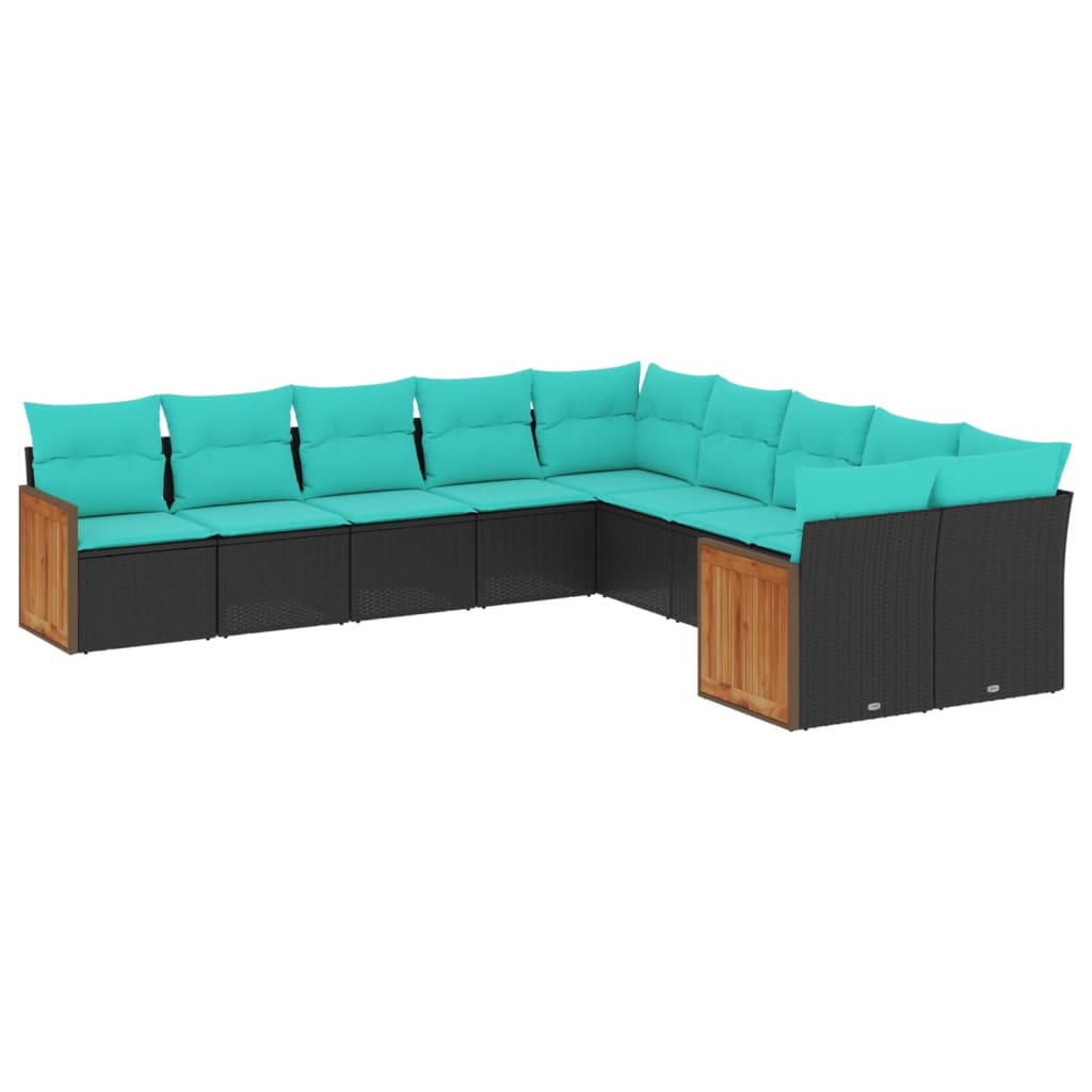 vidaXL ensemble de 10 banques de jardin avec coussins en polyrotan noir