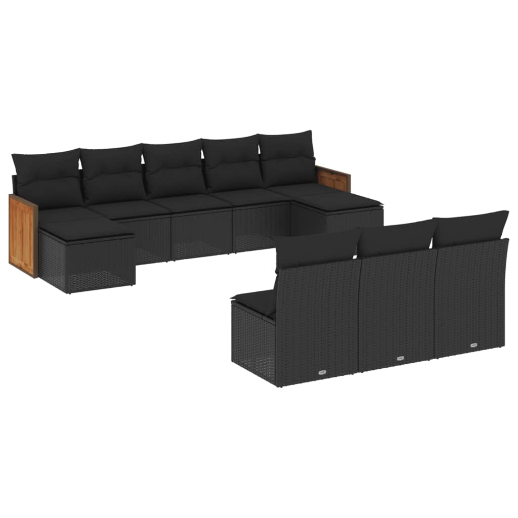 vidaXL Ensemble de salon 10 personnes avec coussins en poly rotin noir