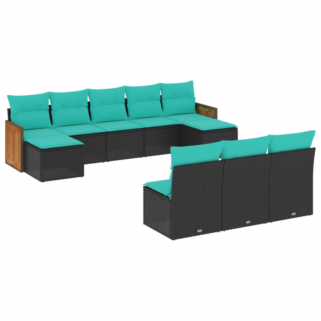 vidaXL ensemble de 10 banques de jardin avec coussins en polyrotan noir