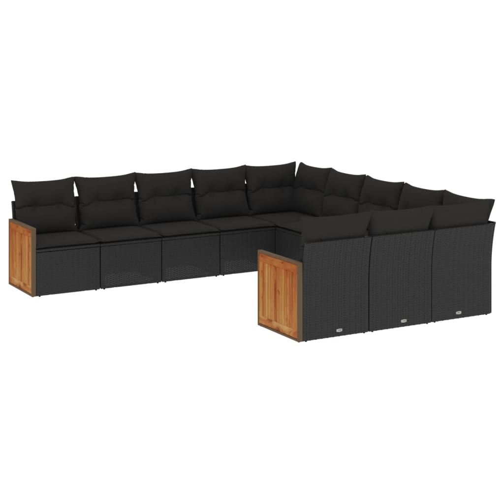 vidaXL Ensemble de salon 11 personnes avec coussins en poly rotin noir
