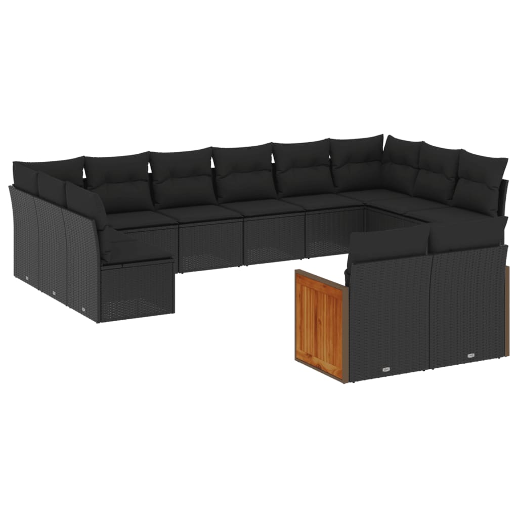 vidaXL Ensemble de salon 12 personnes avec coussins en poly rotin noir