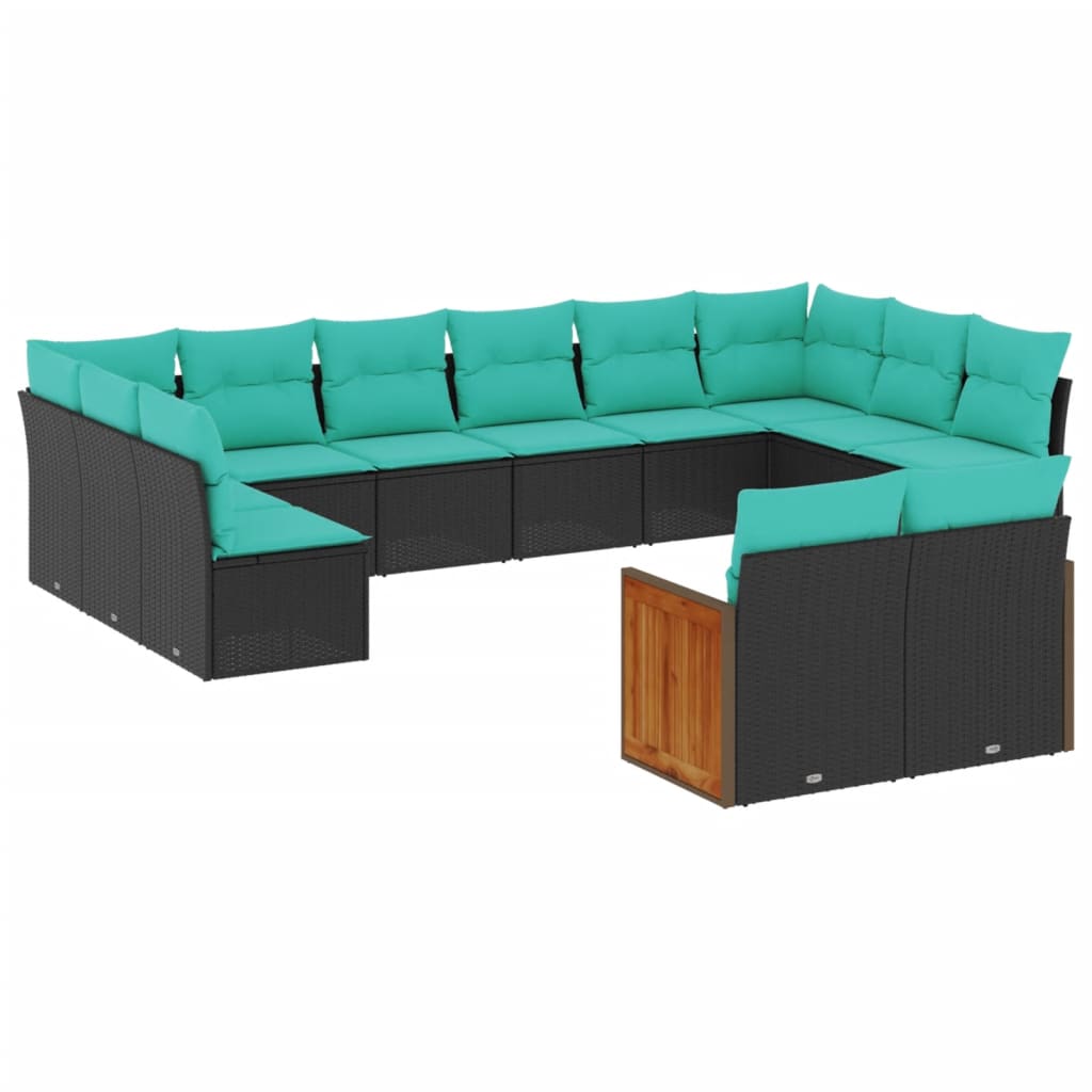 vidaXL Ensemble de 12 banques de jardin avec coussins en polyrotan noir