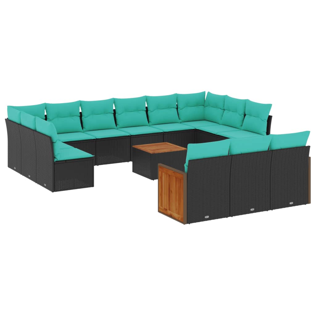 vidaXL Ensemble de 12 banques de jardin avec coussins en polyrotan noir