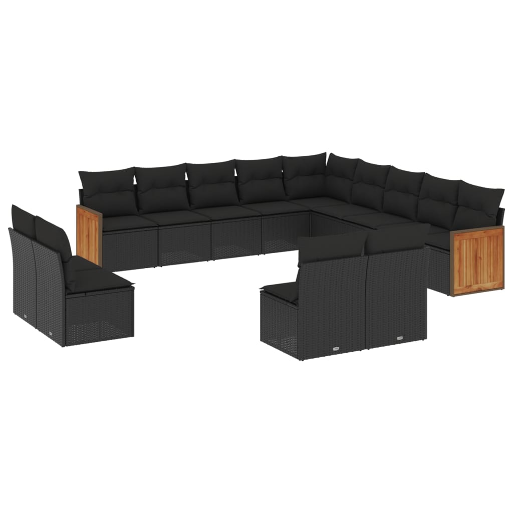 vidaXL 13-delige Loungeset met kussens poly rattan zwart