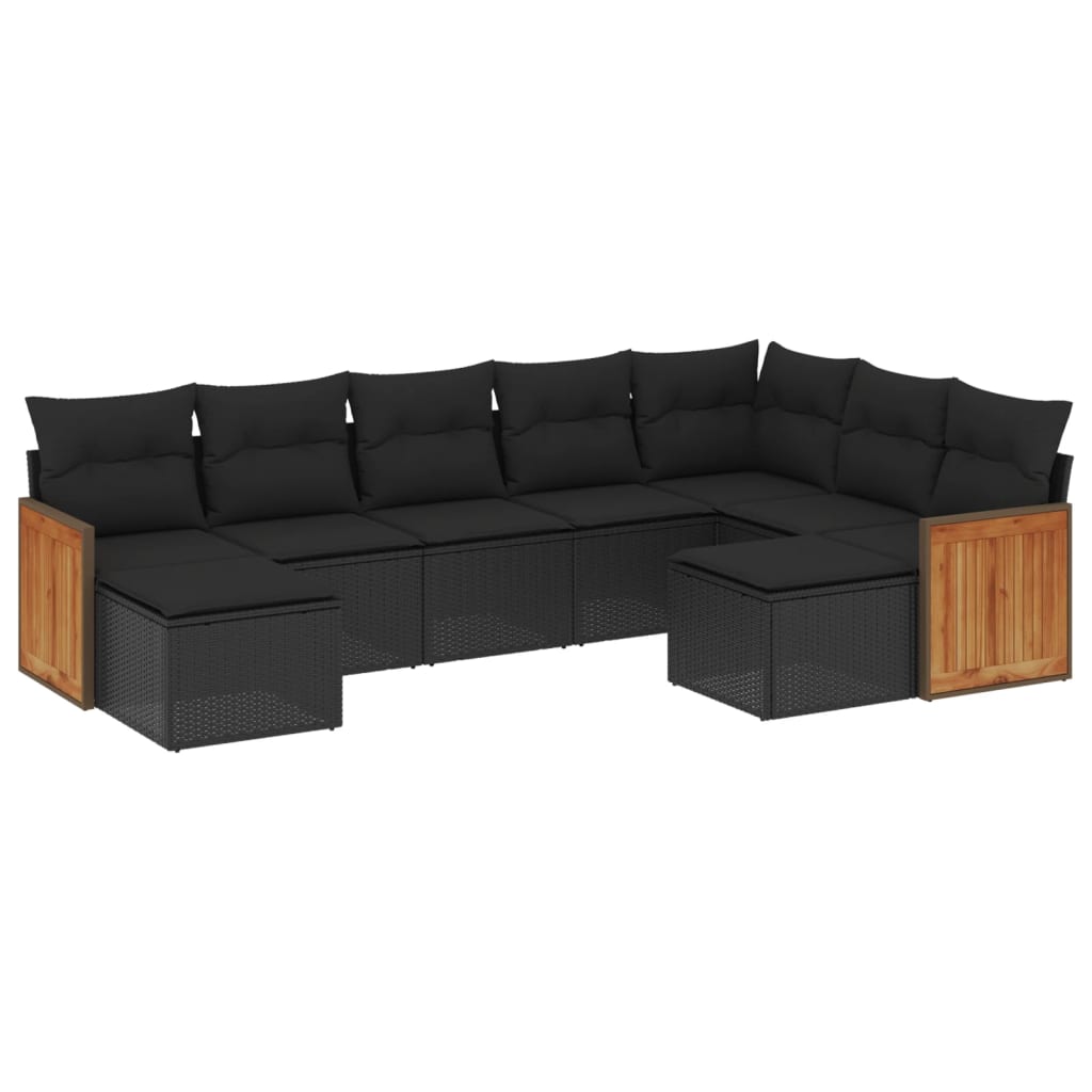 vidaXL Ensemble de salon 9 pièces avec coussins en poly rotin noir