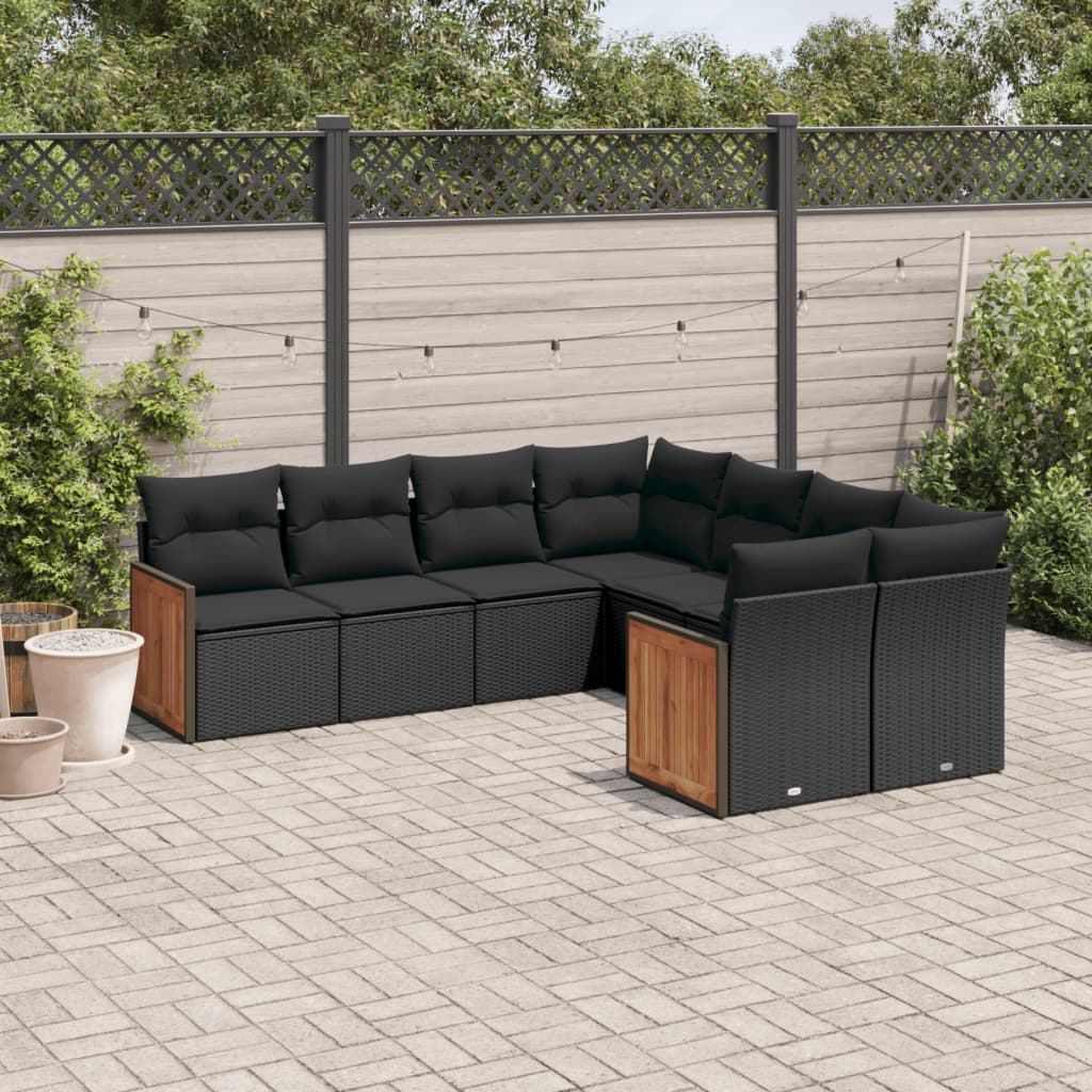 vidaXL 8-piece Lounge Set with Cushions Poly Rattan Black