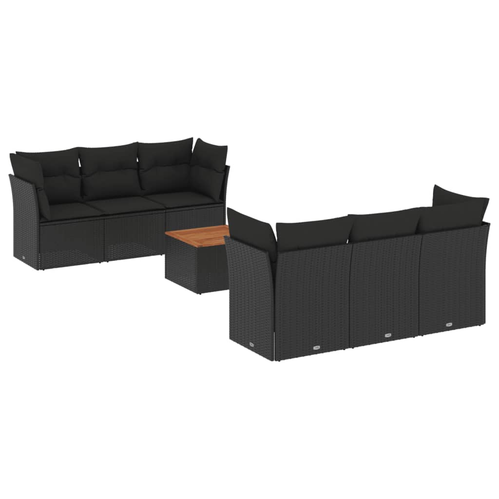vidaXL 7-delige Loungeset met kussens poly rattan zwart
