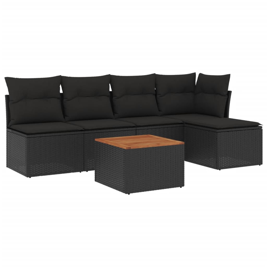 vidaXL 6-delige Loungeset met kussens poly rattan zwart