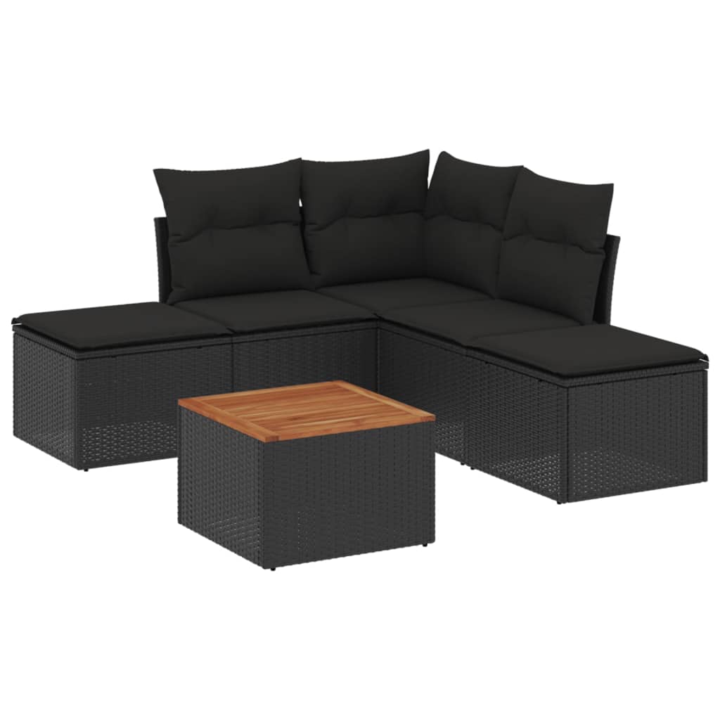 vidaXL 6-delige Loungeset met kussens poly rattan zwart