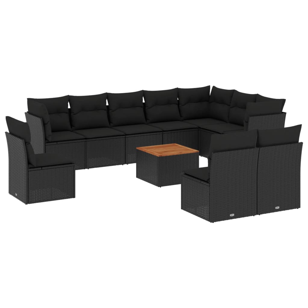 vidaXL Ensemble de salon 11 personnes avec coussins en poly rotin noir