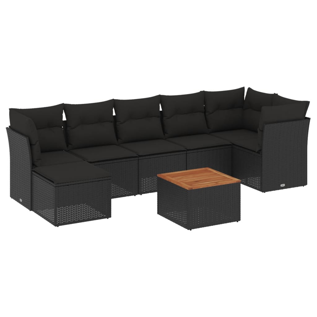 vidaXL 8-delige Loungeset met kussens poly rattan zwart