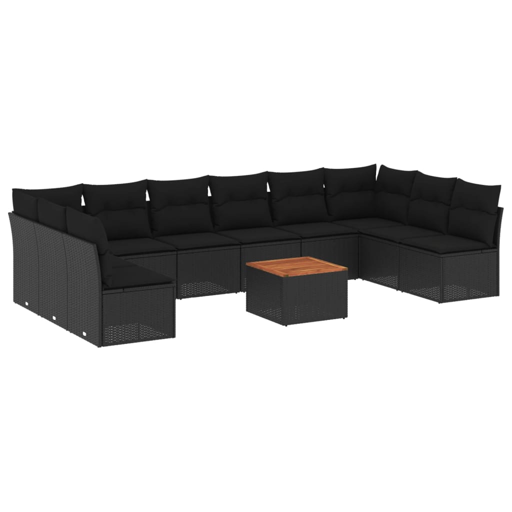 vidaXL Ensemble de salon 11 personnes avec coussins en poly rotin noir